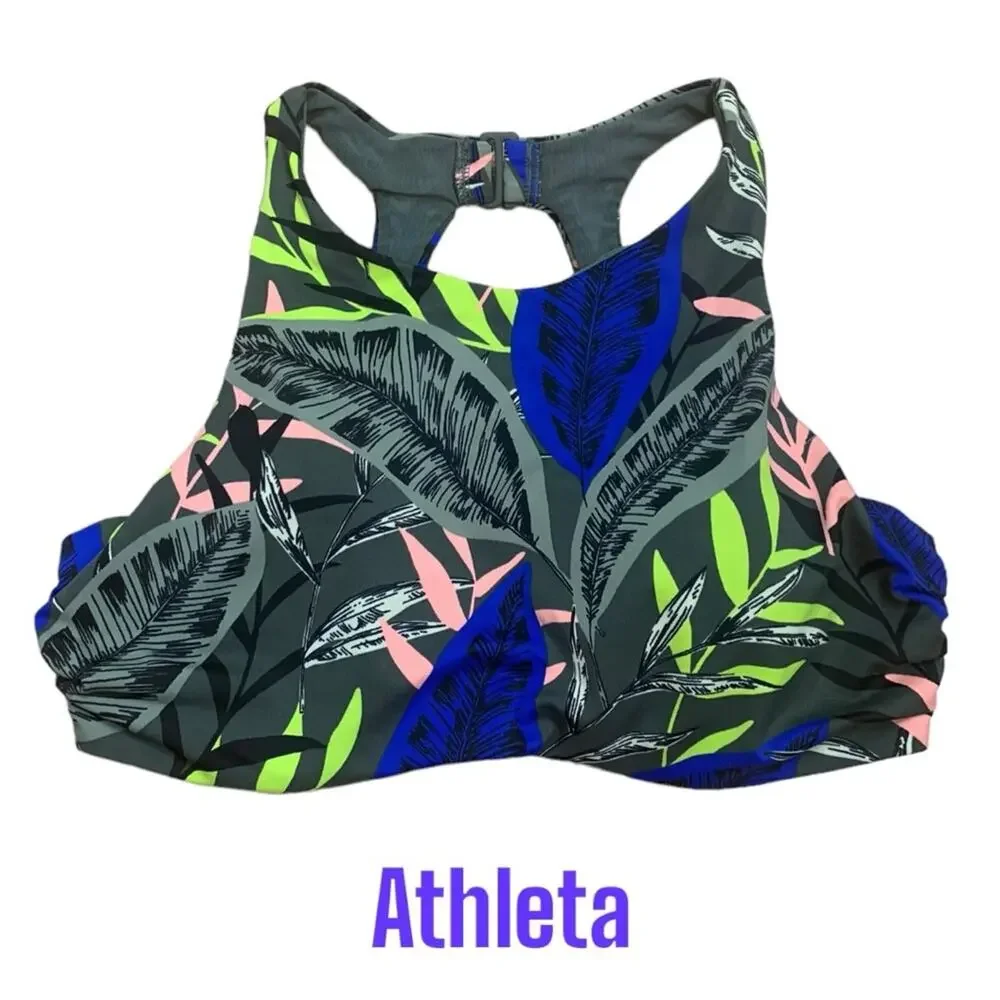 Athleta womens 34 B C medium small swim top tropical underwire print bathing bea